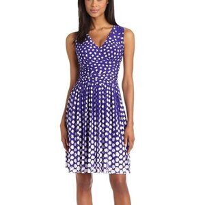 Eliza J Ruched Waist Purple White Polka Dot Sleeveless Dress